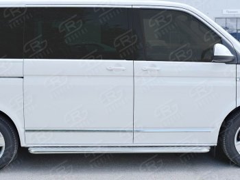 15 999 р. Левая широкая защита порогов с трубой диаметром 42 мм SLITKOFF Volkswagen Transporter T6 дорестайлинг (2015-2019)  с доставкой в г. Таганрог. Увеличить фотографию 2