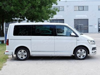 Левая широкая защита порогов с трубой диаметром 42 мм SLITKOFF Volkswagen Transporter T6 дорестайлинг (2015-2019)