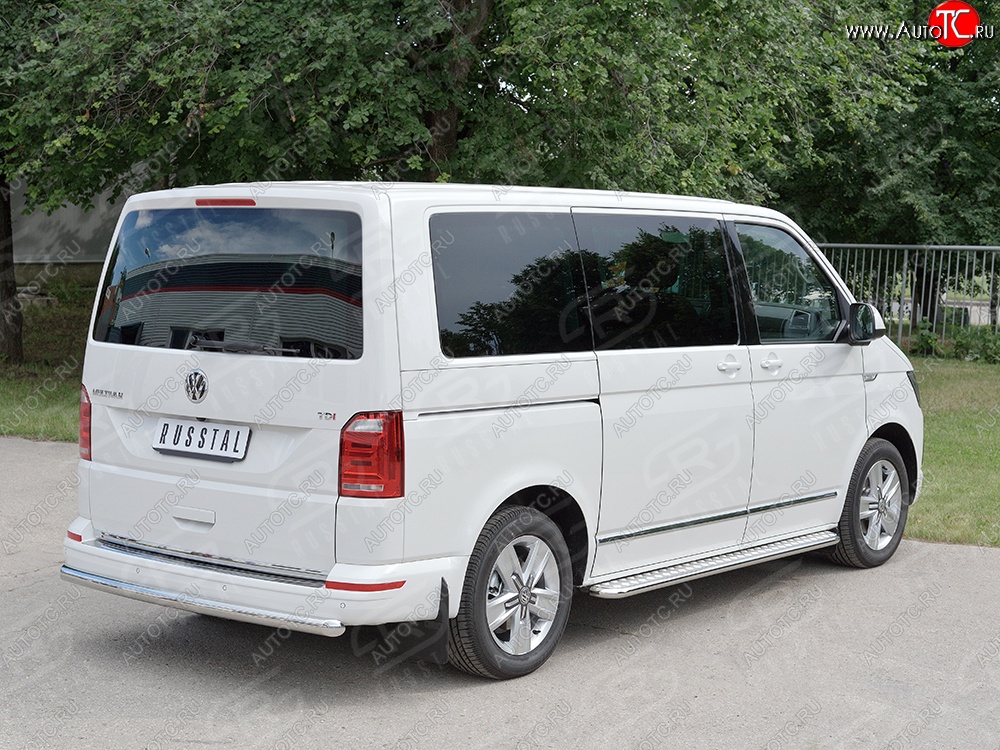 17 499 р. Защита заднего бампера (Ø63 мм, нержавейка, короткая база) SLITKOFF  Volkswagen Caravelle  T6 - Transporter  T6  с доставкой в г. Таганрог