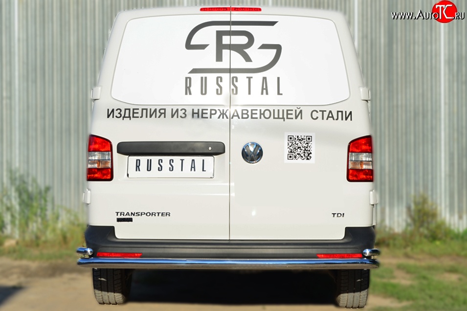 21 349 р. Защита заднего бампера (Ø63 и 42 мм с уголками, нержавейка) SLITKOFF Volkswagen Transporter T5 рестайлинг (2009-2015)  с доставкой в г. Таганрог