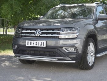 21 749 р. Защита переднего бампера (2 трубы Ø42 мм, нержавейка) SLITKOFF  Volkswagen Teramont  CA1 (2016-2020) дорестайлинг  с доставкой в г. Таганрог. Увеличить фотографию 4