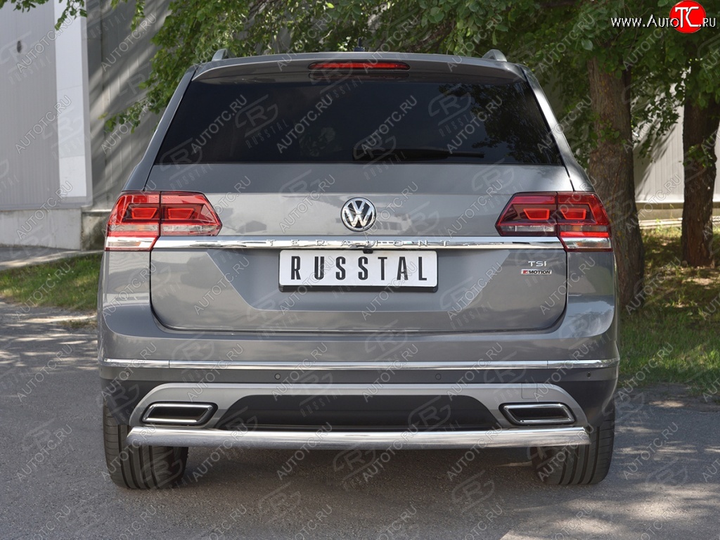 10 649 р. Защита заднего бампера (Ø75х42 мм, нержавейка) Russtal  Volkswagen Teramont  CA1 (2016-2020) дорестайлинг  с доставкой в г. Таганрог