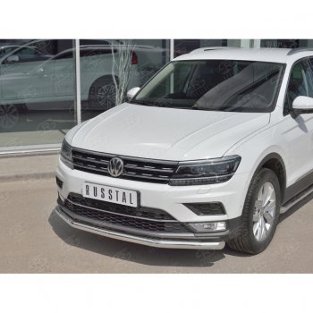 16 249 р. Защита переднего бампера (Ø63 мм, нержавейка, NOT OFF ROAD) SLITKOFF  Volkswagen Tiguan  Mk2 (2016-2020) дорестайлинг  с доставкой в г. Таганрог. Увеличить фотографию 2