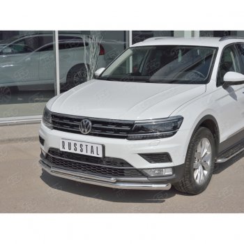 17 699 р. Защита переднего бампера (2 трубы Ø63 и 42 мм, нержавейка) SLITKOFF  Volkswagen Tiguan  Mk2 (2016-2020) дорестайлинг  с доставкой в г. Таганрог. Увеличить фотографию 2