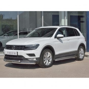 17 699 р. Защита переднего бампера (2 трубы Ø63 и 42 мм, нержавейка) SLITKOFF  Volkswagen Tiguan  Mk2 (2016-2020) дорестайлинг  с доставкой в г. Таганрог. Увеличить фотографию 3