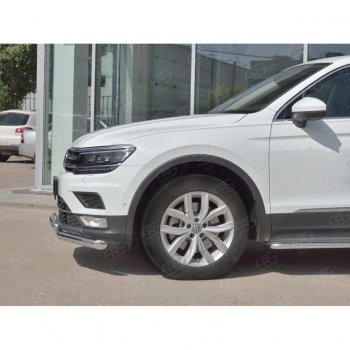 17 699 р. Защита переднего бампера (2 трубы Ø63 и 42 мм, нержавейка) SLITKOFF  Volkswagen Tiguan  Mk2 (2016-2020) дорестайлинг  с доставкой в г. Таганрог. Увеличить фотографию 4