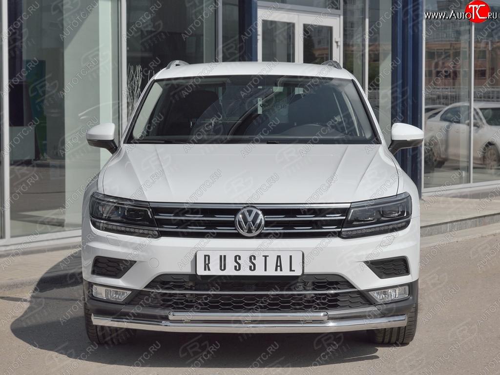 17 699 р. Защита переднего бампера (2 трубы Ø63 и 42 мм, нержавейка) SLITKOFF  Volkswagen Tiguan  Mk2 (2016-2020) дорестайлинг  с доставкой в г. Таганрог