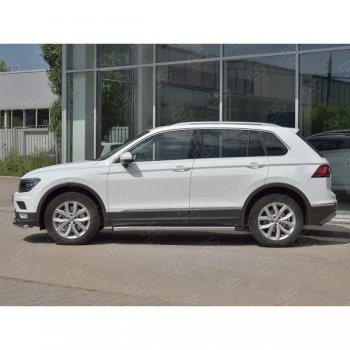 20 849 р.  Защита порогов (Ø63 мм, секции) SLITKOFF Volkswagen Tiguan Mk2 дорестайлинг (2016-2020) (Вариант 2 (пластиковые заглушки))  с доставкой в г. Таганрог. Увеличить фотографию 2