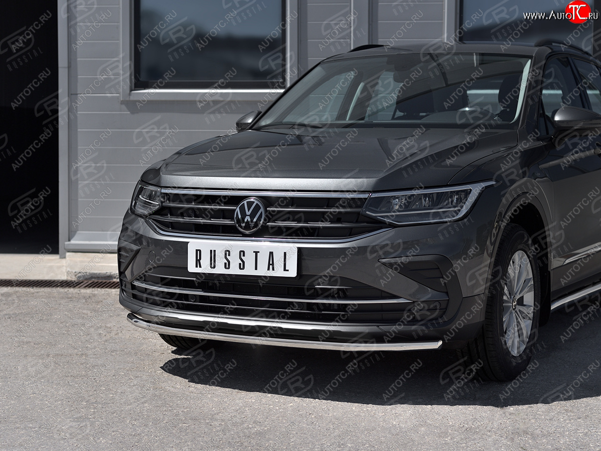 15 499 р. Защита переднего бампера (Ø42 мм нержавейка, NOT R-LINE) SLITKOFF Volkswagen Tiguan Mk2 рестайлинг (2020-2022) (полированная нержавейка)  с доставкой в г. Таганрог