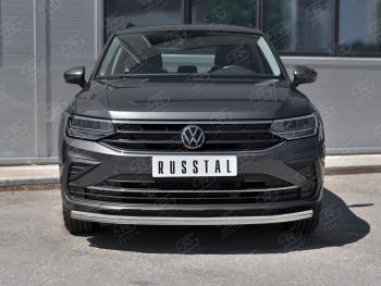 18 699 р. Защита переднего бампера (Ø63 мм, нержавейка, NOT R-LINE) SLITKOFF  Volkswagen Tiguan  Mk2 (2020-2022) рестайлинг  с доставкой в г. Таганрог. Увеличить фотографию 2