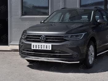 17 999 р. Защита переднего бампера (Ø42 мм волна, нержавейка, NOT R-LINE) SLITKOFF Volkswagen Tiguan Mk2 рестайлинг (2020-2022)  с доставкой в г. Таганрог. Увеличить фотографию 3