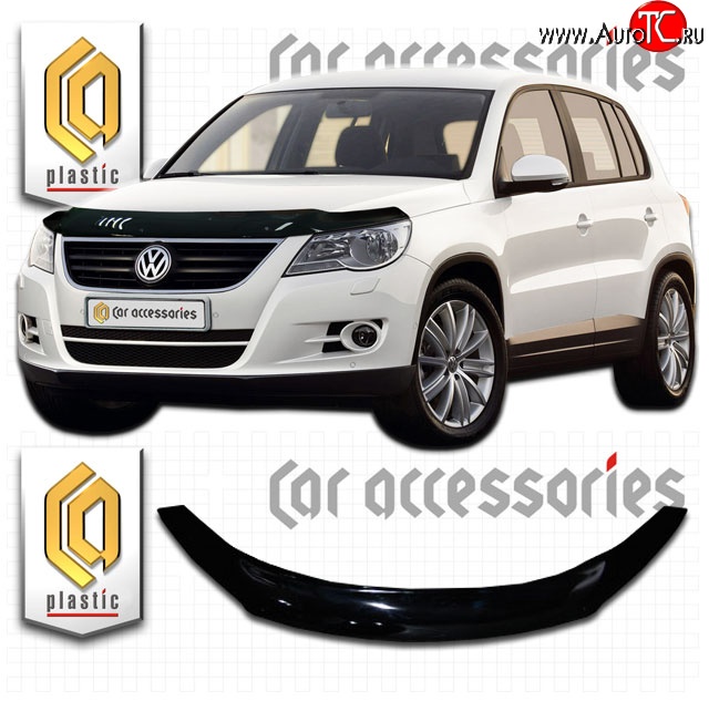 2 199 р. Дефлектор капота CA Plastic  Volkswagen Tiguan  NF (2006-2011) дорестайлинг (Classic черный, Без надписи)  с доставкой в г. Таганрог