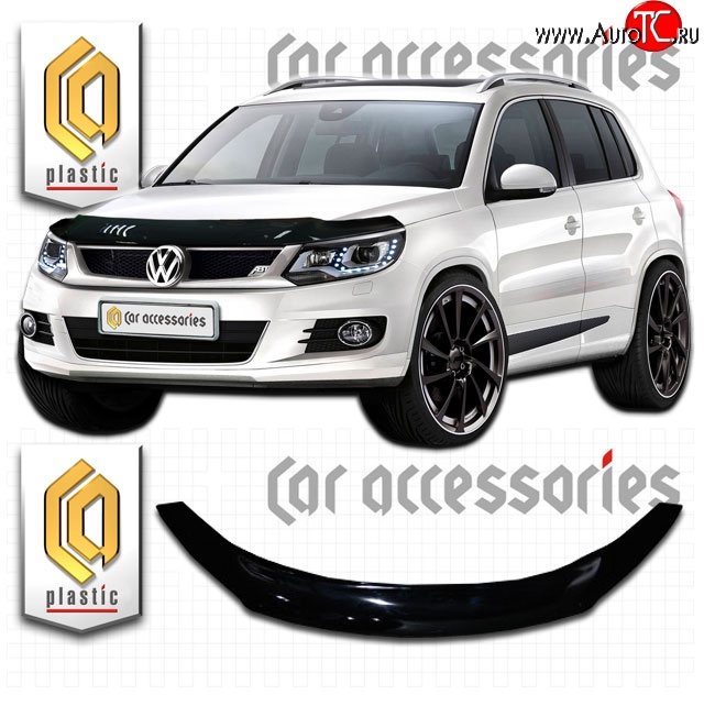 2 199 р. Дефлектор капота CA Plastic  Volkswagen Tiguan  NF (2011-2017) рестайлинг (Classic черный, Без надписи)  с доставкой в г. Таганрог