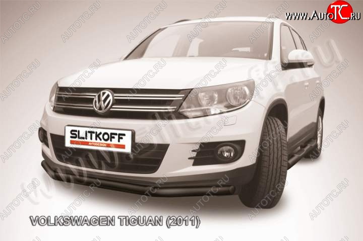 11 799 р. Защита переднего бампер Slitkoff Volkswagen Tiguan NF рестайлинг (2011-2017) (Цвет: серебристый)  с доставкой в г. Таганрог