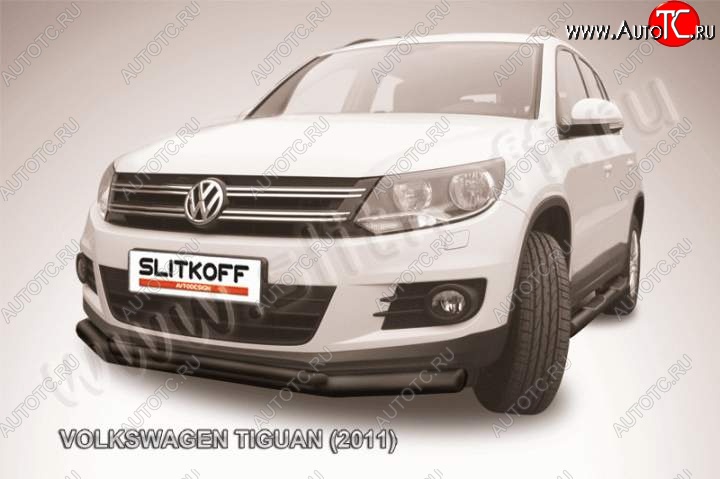 12 949 р. Защита переднего бампер Slitkoff  Volkswagen Tiguan  NF (2011-2017) рестайлинг (Цвет: серебристый)  с доставкой в г. Таганрог