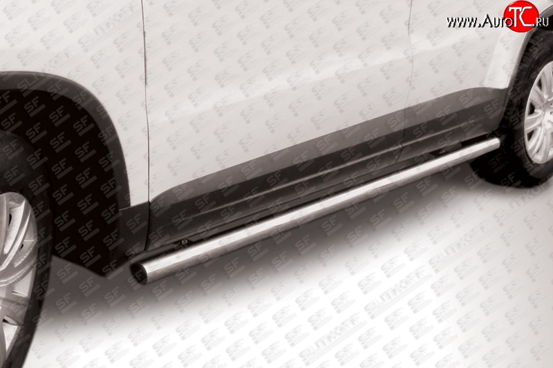15 649 р. Защита порогов из круглой трубы диаметром 57 мм Slitkoff  Volkswagen Tiguan  NF (2011-2017) рестайлинг (Цвет: нержавеющая полированная сталь)  с доставкой в г. Таганрог