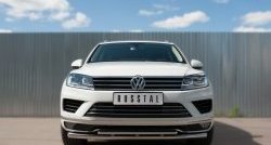 26 099 р. Защита переднего бампера (2 трубыØ63 и 42 мм, нержавейка) SLITKOFF  Volkswagen Touareg  NF (2014-2018) рестайлинг  с доставкой в г. Таганрог. Увеличить фотографию 1