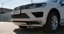 27 999 р. Защита переднего бампера (2 трубыØ75х42 мм, нержавейка) Russtal Volkswagen Touareg NF рестайлинг (2014-2018)  с доставкой в г. Таганрог. Увеличить фотографию 2