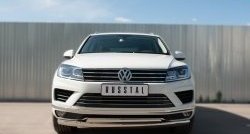 Защита переднего бампера (2 трубыØ75х42 мм, нержавейка) Russtal Volkswagen Touareg NF рестайлинг (2014-2018)