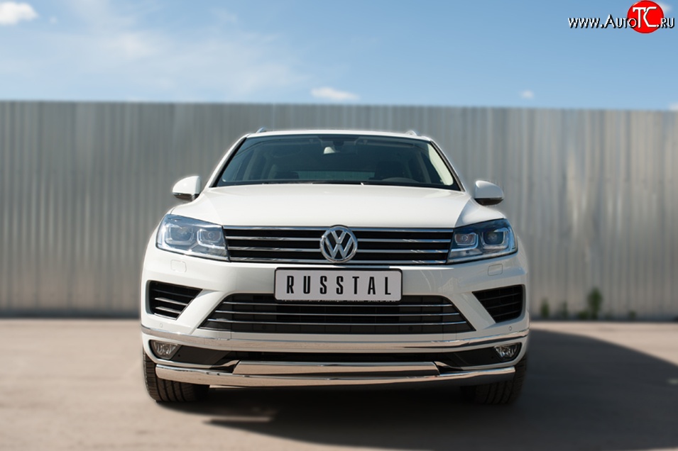 27 999 р. Защита переднего бампера (2 трубыØ75х42 мм, нержавейка) Russtal Volkswagen Touareg NF рестайлинг (2014-2018)  с доставкой в г. Таганрог