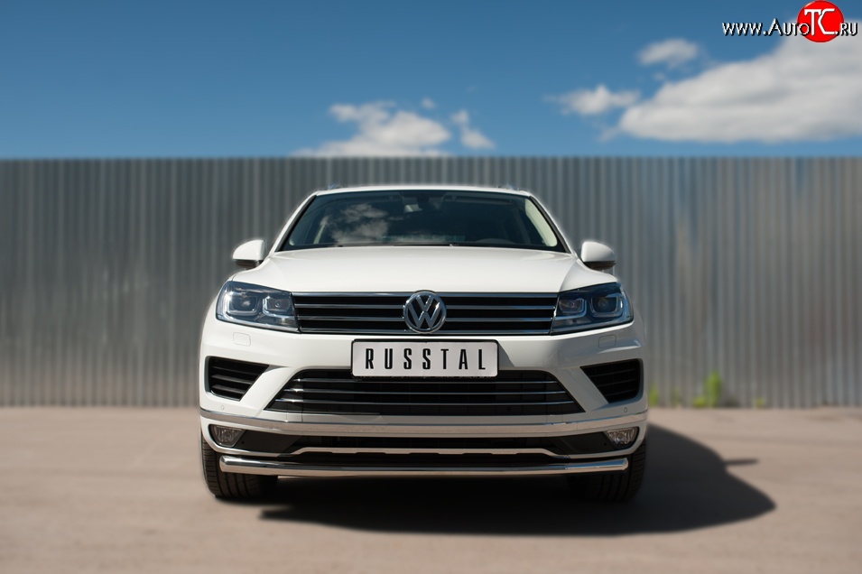 21 449 р. Одинарная защита переднего бампера диаметром 63 мм SLITKOFF  Volkswagen Touareg  NF (2014-2018) рестайлинг  с доставкой в г. Таганрог