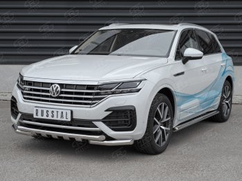 33 999 р. Защита переднего бампера (2 трубы Ø63 с клыками, нержавейка not 2.0 tsi) SLITKOFF Volkswagen Touareg CR (2018-2024)  с доставкой в г. Таганрог. Увеличить фотографию 3