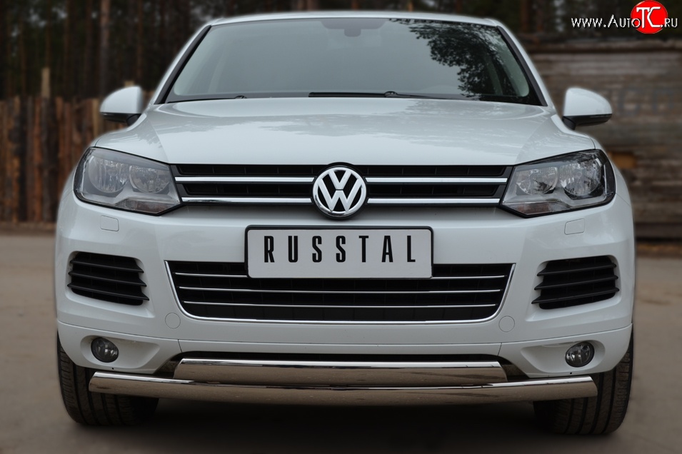 27 999 р. Защита переднего бампера (2 трубыØ75х42 мм, нержавейка) Russtal Volkswagen Touareg NF дорестайлинг (2010-2014)  с доставкой в г. Таганрог