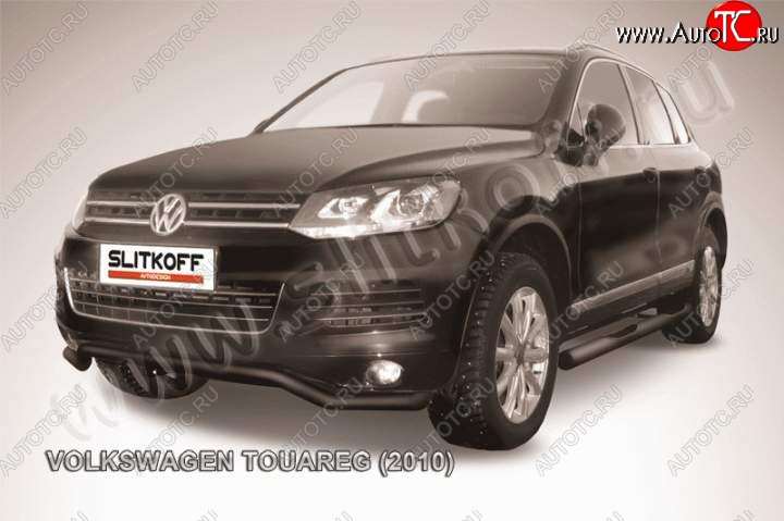 12 549 р. защита переднего бампера Slitkoff Volkswagen Touareg NF дорестайлинг (2010-2014) (Цвет: серебристый)  с доставкой в г. Таганрог