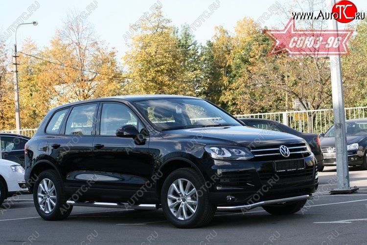 13 445 р. Защита переднего бампера одинарная Souz-96 (d60) Volkswagen Touareg NF дорестайлинг (2010-2014)  с доставкой в г. Таганрог