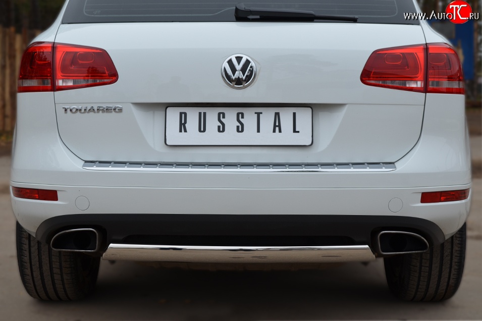 16 849 р. Защита заднего бампера (Ø75x42 мм, нержавейка) Russtal Volkswagen Touareg NF дорестайлинг (2010-2014)  с доставкой в г. Таганрог