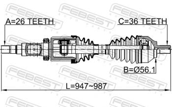 15 849 р. Правый привод передний в сборе FEBEST Volvo S80 AS40,AS70, AS90 седан 2-ой рестайлинг (2013-2016)  с доставкой в г. Таганрог. Увеличить фотографию 2