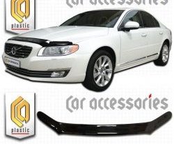 2 079 р. Дефлектор капота CA Plastic  Volvo S80  AS40,AS70, AS90 (2013-2016) седан 2-ой рестайлинг (Classic черный, Без надписи)  с доставкой в г. Таганрог. Увеличить фотографию 1