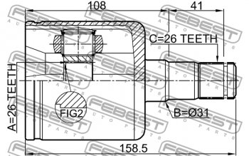 7 399 р. Левый шрус внутренний передний Febest (26X31X26) Volvo V60 (2018-2024)  с доставкой в г. Таганрог. Увеличить фотографию 2