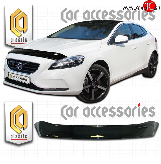 2 049 р. Дефлектор капота CA Plastic  Volvo V40  хэтчбэк (2012-2020) дорестайлинг, рестайлинг (Classic черный, Без надписи)  с доставкой в г. Таганрог