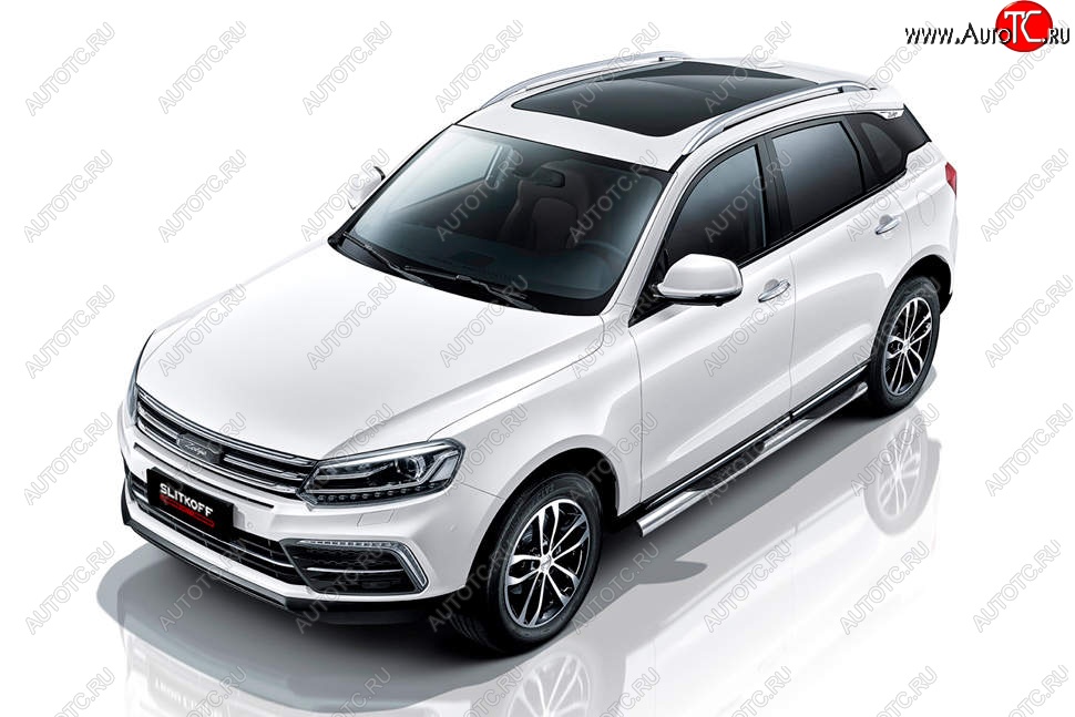 17 899 р. Защита порогов Slitkoff (d76 мм, с проступями)  Zotye Coupa  B11F (2019-2021) (Нержавейка, Полированная)  с доставкой в г. Таганрог